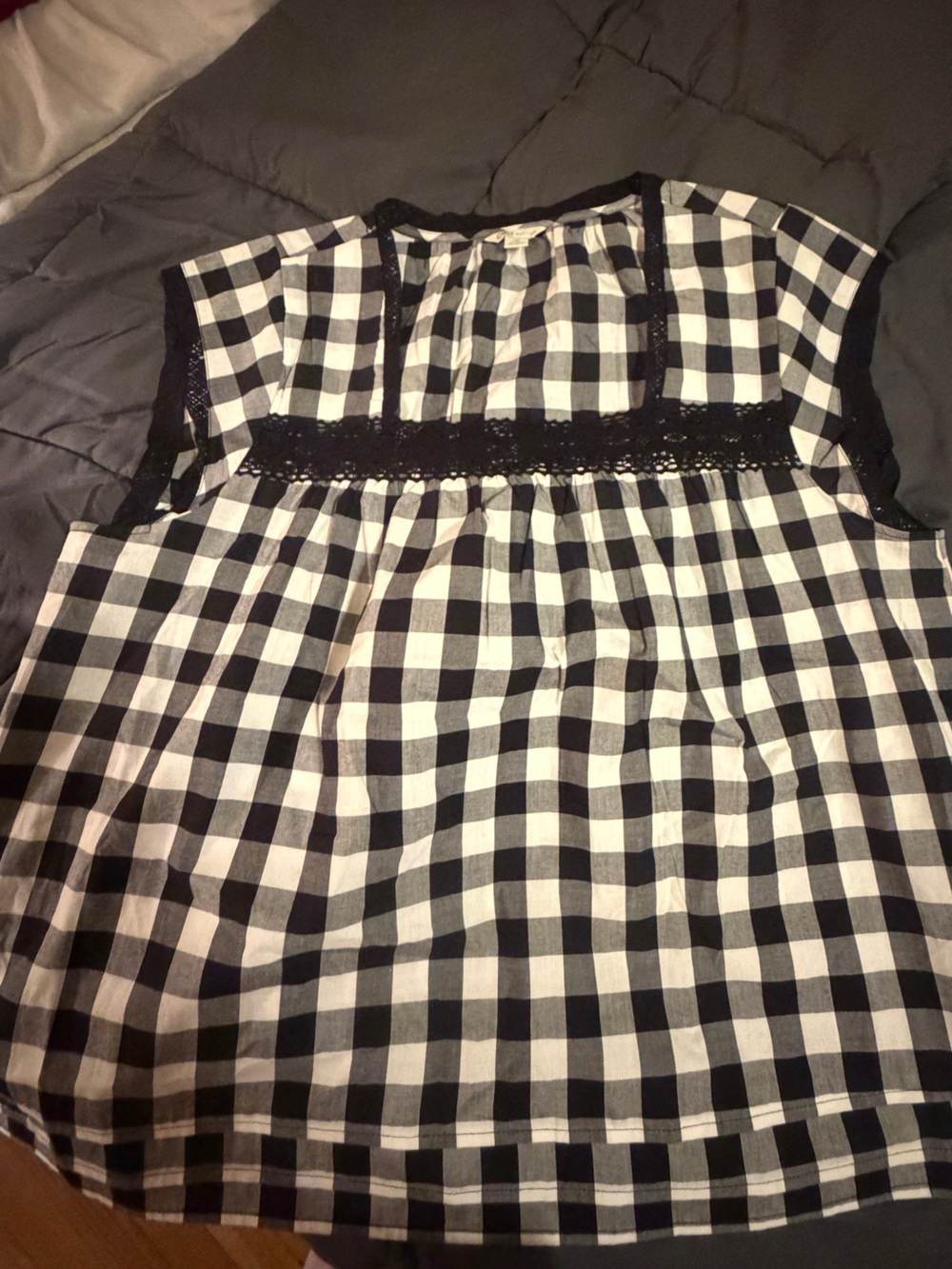 Cato Black and White Gingham Lace-Trim Sleeveless Camisole